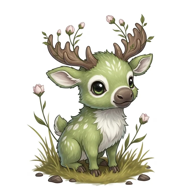 Adorable Baby Moose Pokémon with Flower Buds