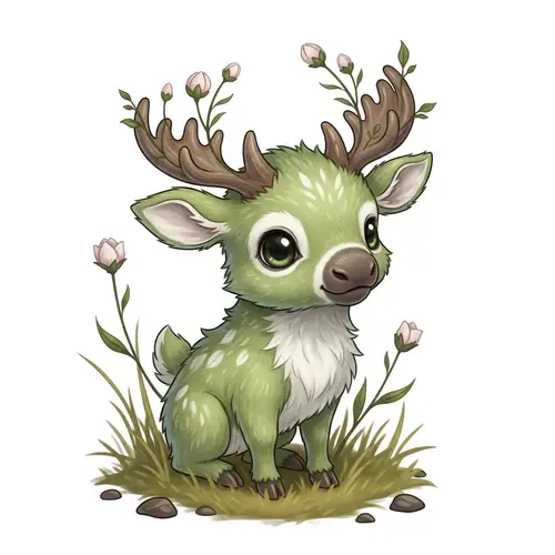 Adorable Baby Moose Pokémon with Flower Buds