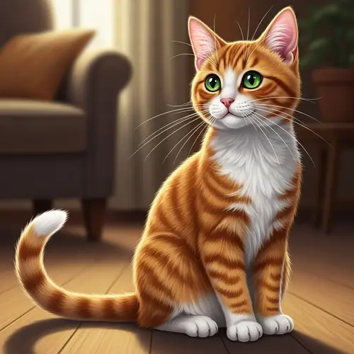 Graceful Domestic Cat Illustration with Bright Eyes and Playful Aura