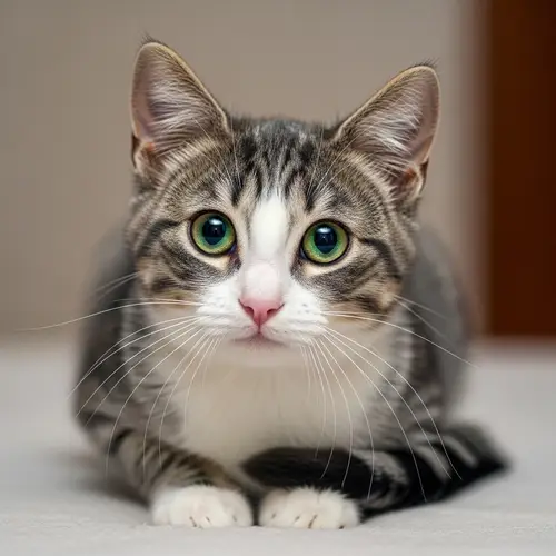 Curious Domestic Cat with Soft Grey and White Fur