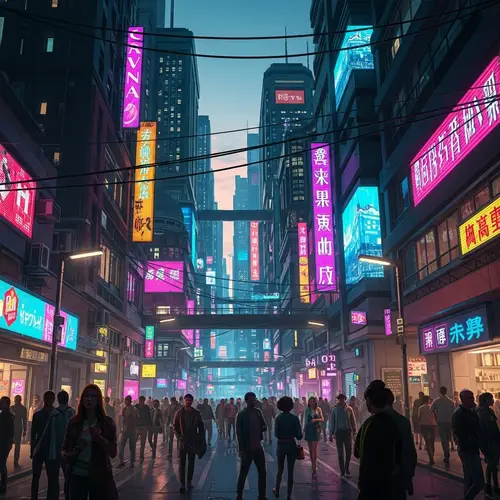 Futuristic Cityscape at Dusk: Cyberpunk Metropolis Alive