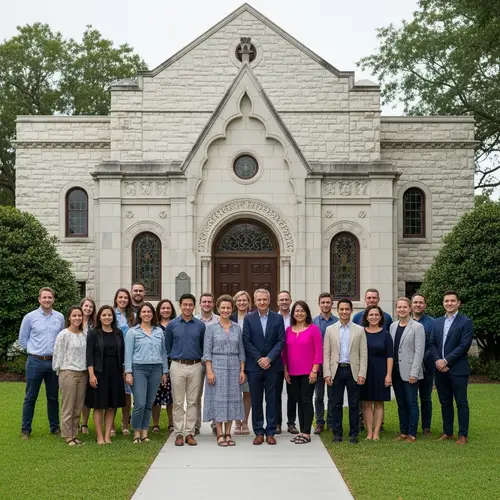 Diverse Group Standing in Unity | Historic Building Photo