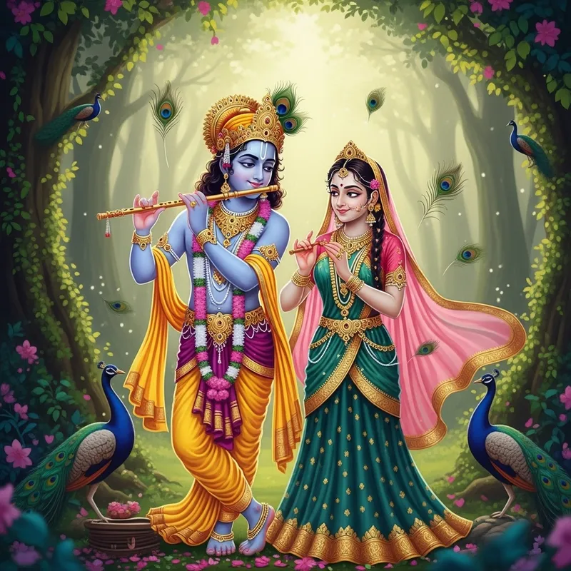 Radha and Krishna: Iconic Love in Lush Forest Radha and Krishna: Iconic Love in Lush Forest