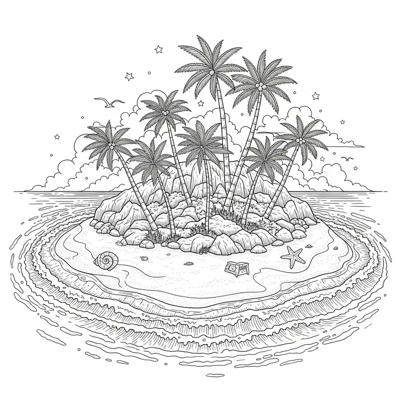 Stunning Island Line Art – Nature's Tranquility