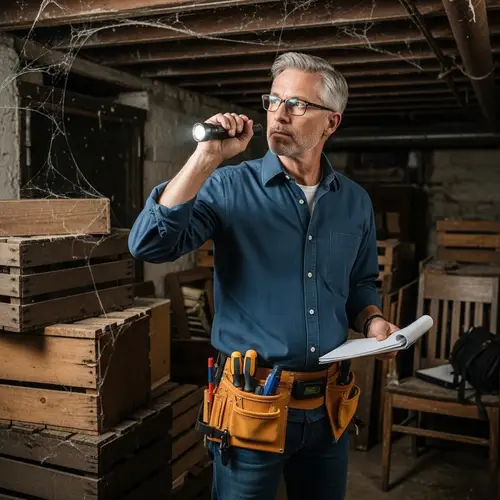 Professional Home Inspector Checking Old House Basement