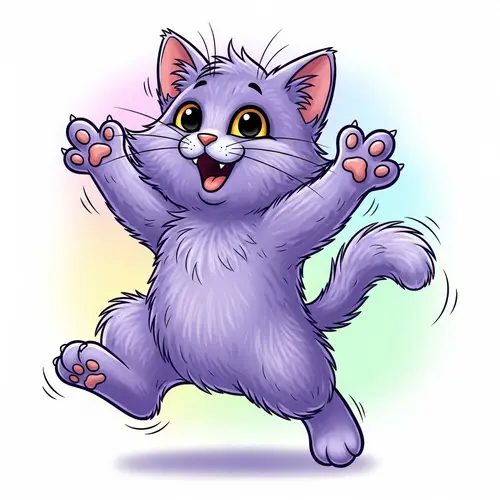 Playful Cat Cartoon Drawing - Vibrant Purple Cat with Joyful Expression