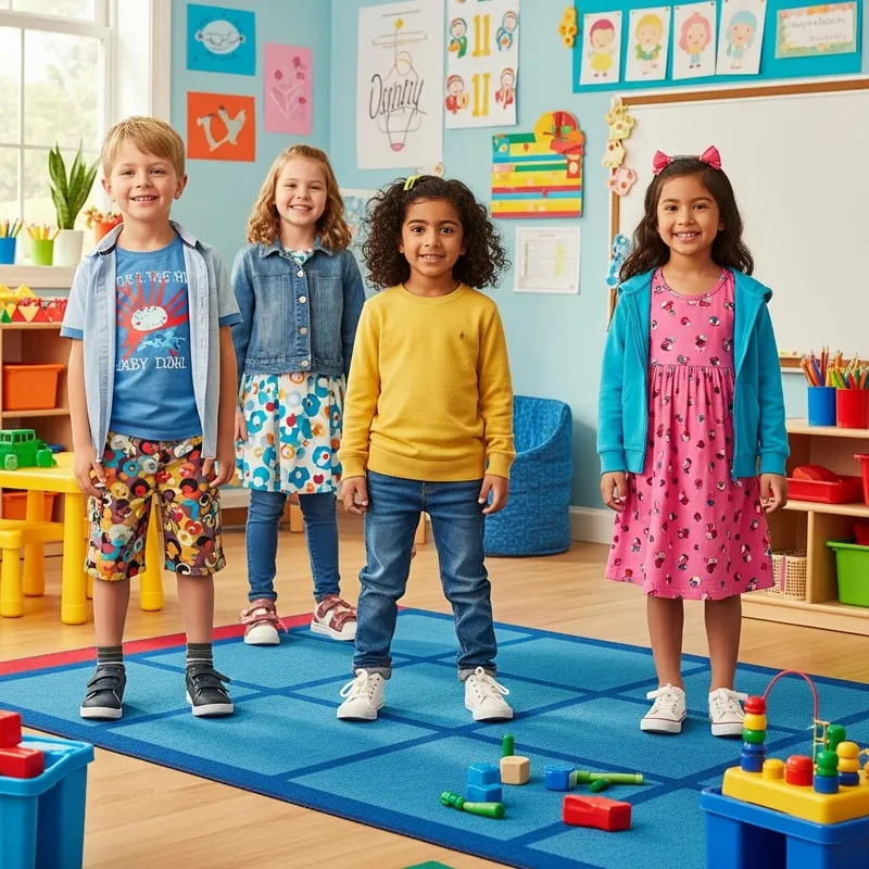 Bright Preschool Classroom with Happy Kids