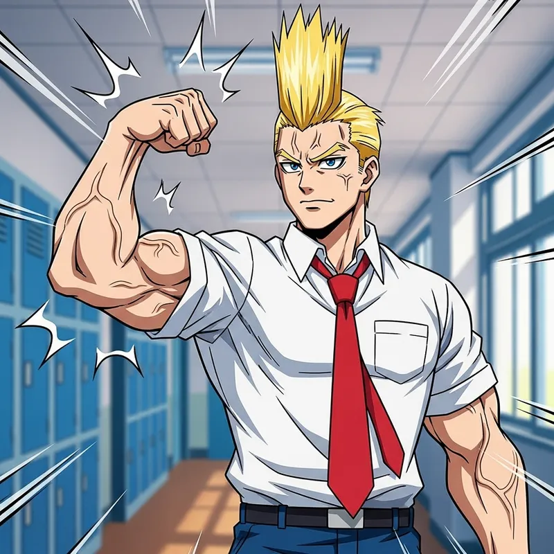 Anime Character in School Attire with Spiky Hair & Confidence