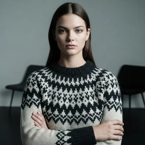 Fashionable Knitted Jaquard Sweater Photoshoot