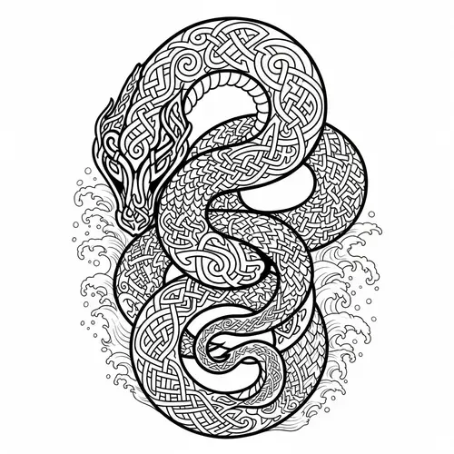 Jörmungandr Viking Tattoo Design with Raging Water