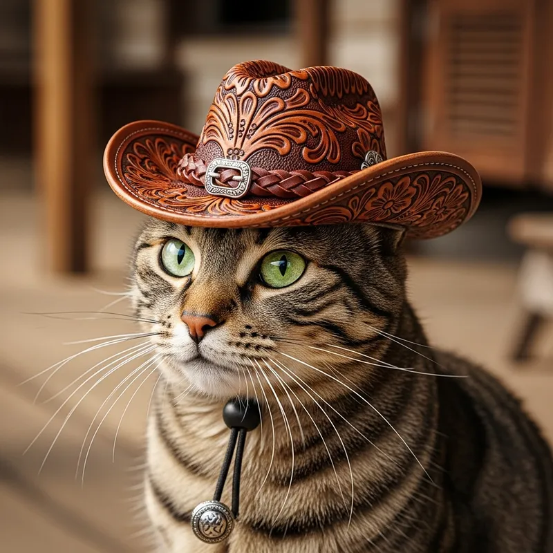 Adventurous Cat in a Cowboy Hat