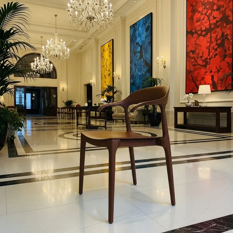 Elegant Wooden Chair in Hotel Setting Elegant Wooden Chair in Hotel Setting