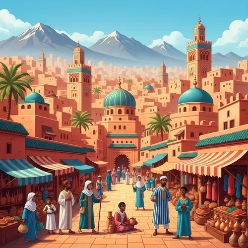 Enchanting Moroccan Cityscape in Cartoonish Style