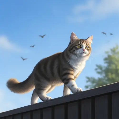 Graceful Cat Walking on Fence | Peaceful Adventure