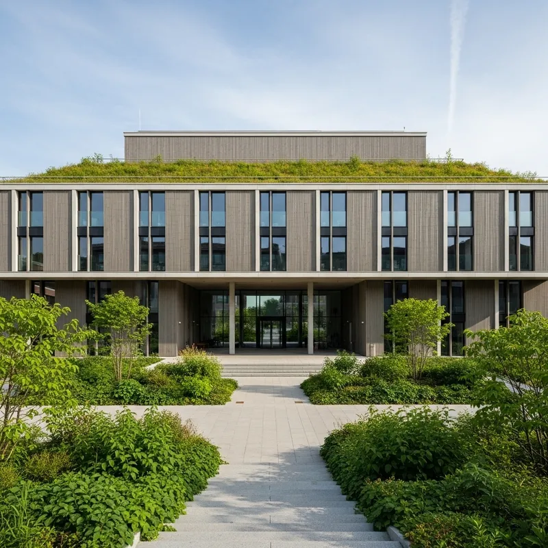 Minimalist College Building with Vegetated Roof Design