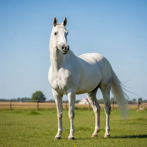 Regal White Horse in Lush Green Meadow
