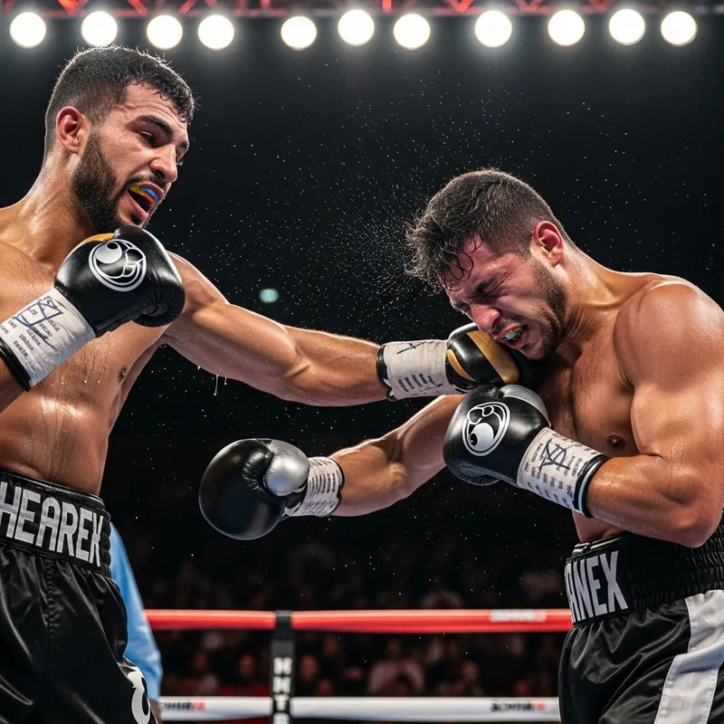 Stunning Knockout Punch: Boxer Victory Under Bright Lights