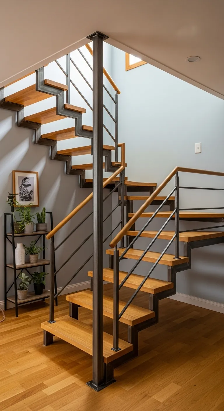 Metal Frame Staircase: Industrial Charm in Home Interior