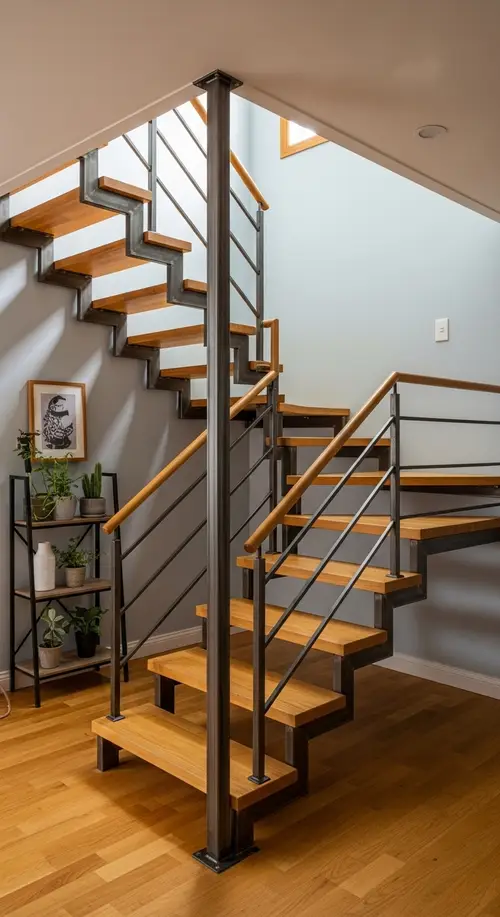 Modern Metal Frame Staircase: Industrial Charm in Home Interior