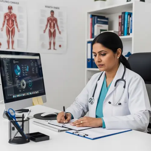 Professional Indian Female Doctor Working in Office