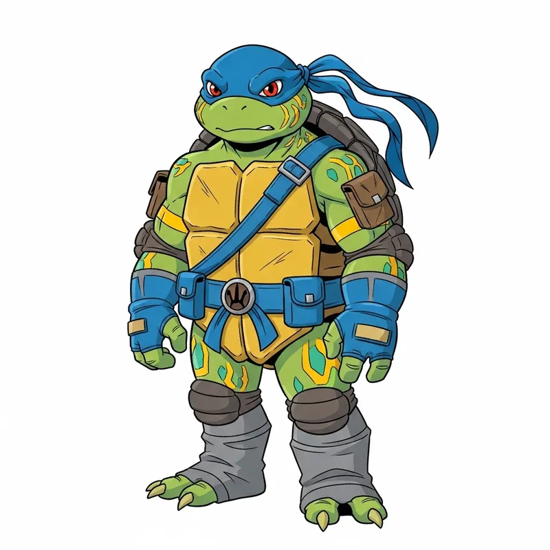 Mutant Red-Eared Slider Turtle - Lime Green Skin, Mustard Yellow Plastron, Blue Bandana