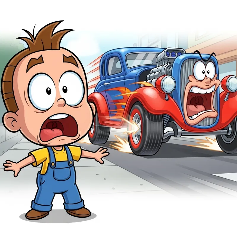 Cartoon of Child Hit by Speeding Car
