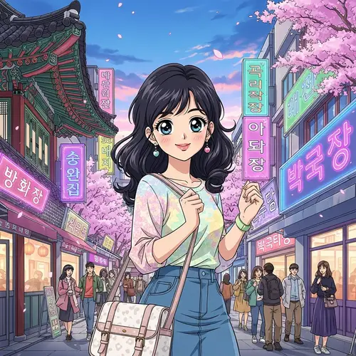 Charming Korean Girl Cartoon in Anime Style | Street View