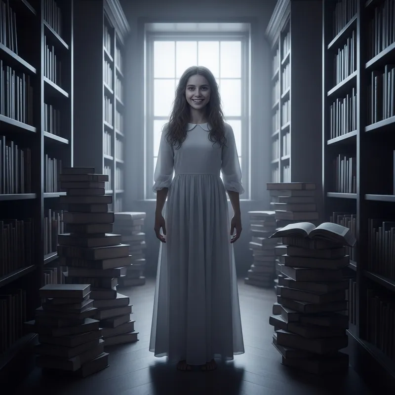 Ethereal Ghost Girl in Library | Haunting Spectral Presence
