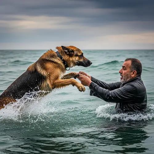 Brave Dog Rescues Man from Drowning in Turbulent Water