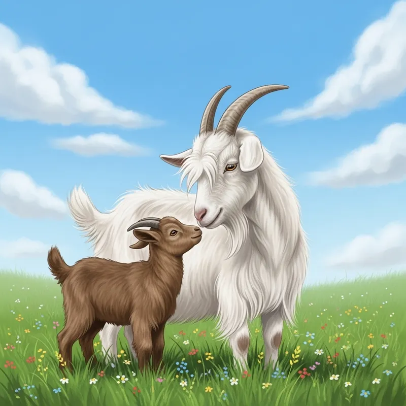 Cute Goat and Mother Goats Enjoying a Moment