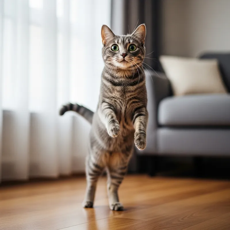 Graceful Grey Cat in Mid-Leap - Stunning Feline Image