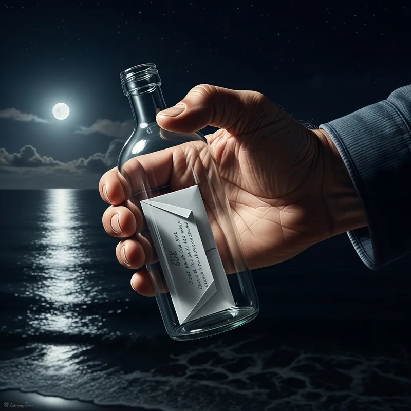 Moonlit Bottle Message: A Poetic Seaside Moment
