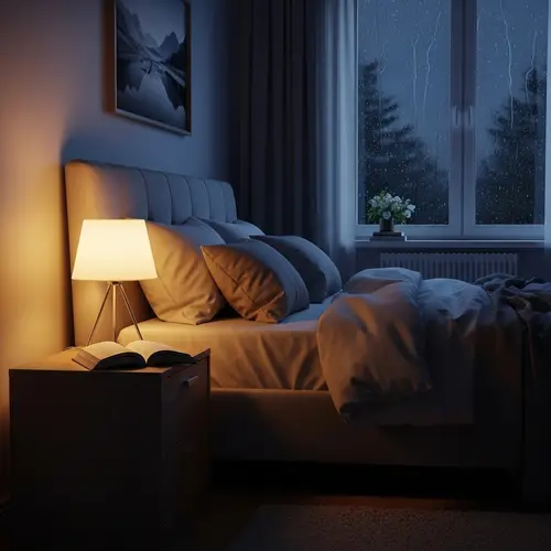 Tranquil Midnight Bedroom Scene with Cozy Lamp Glow