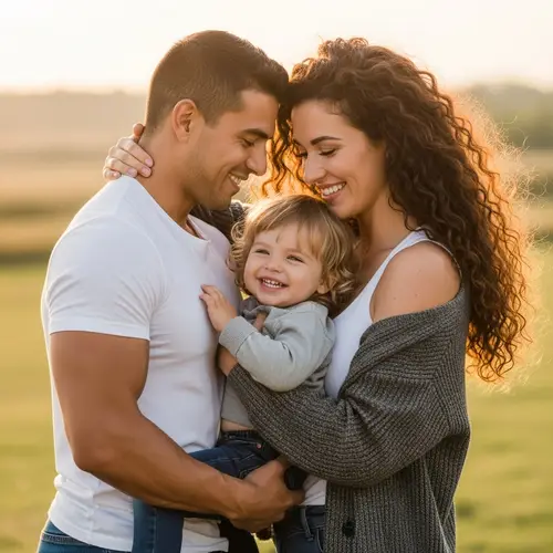 Lovely Family Embrace: Muscular Man, Curvy Woman, and Child