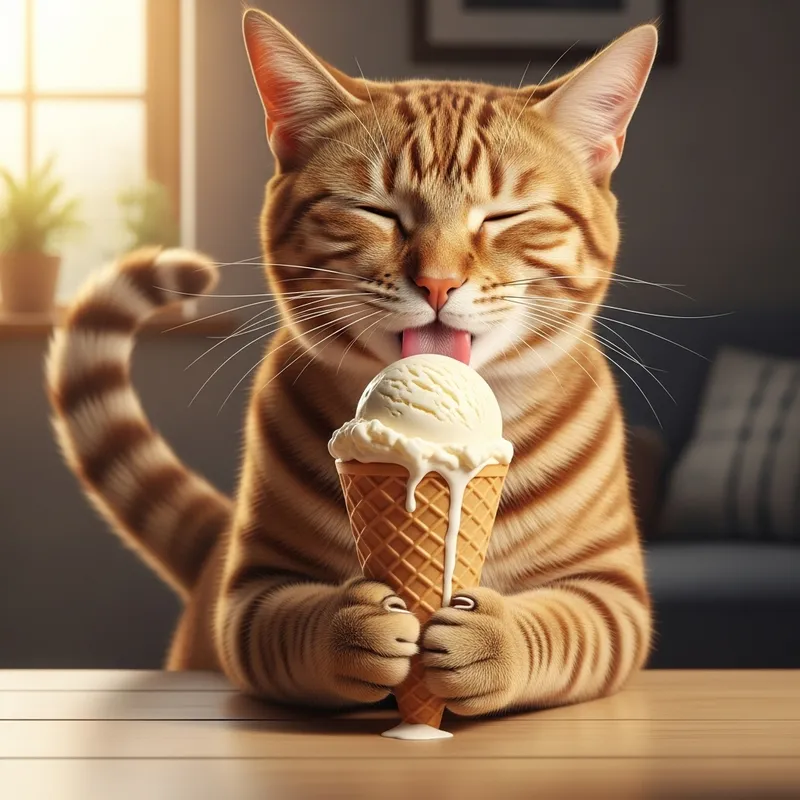 Adorable Cat Enjoying Delicious Ice Cream Treat
