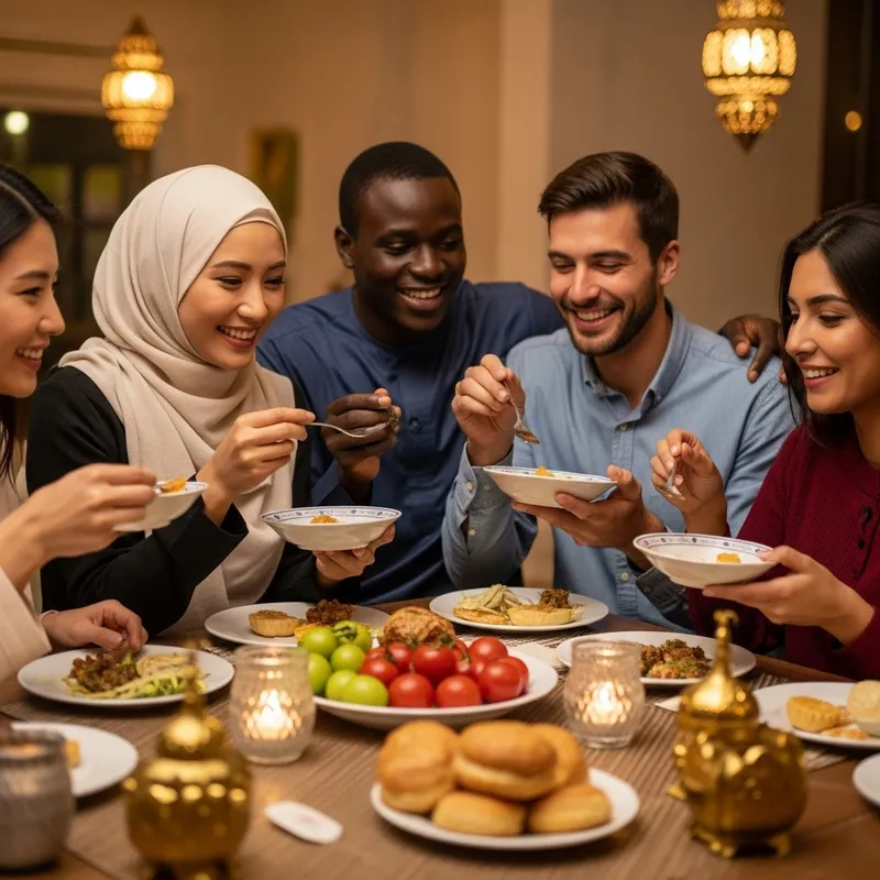 Festive Ramadan Iftar: Diverse Friends Celebrate Together Festive Ramadan Iftar: Diverse Friends Celebrate Together