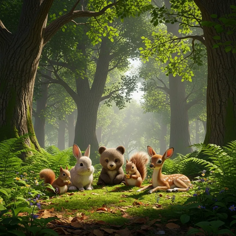 Enchanting Forest Wildlife - Adorable Rabbit, Bear, Squirrel, Deer