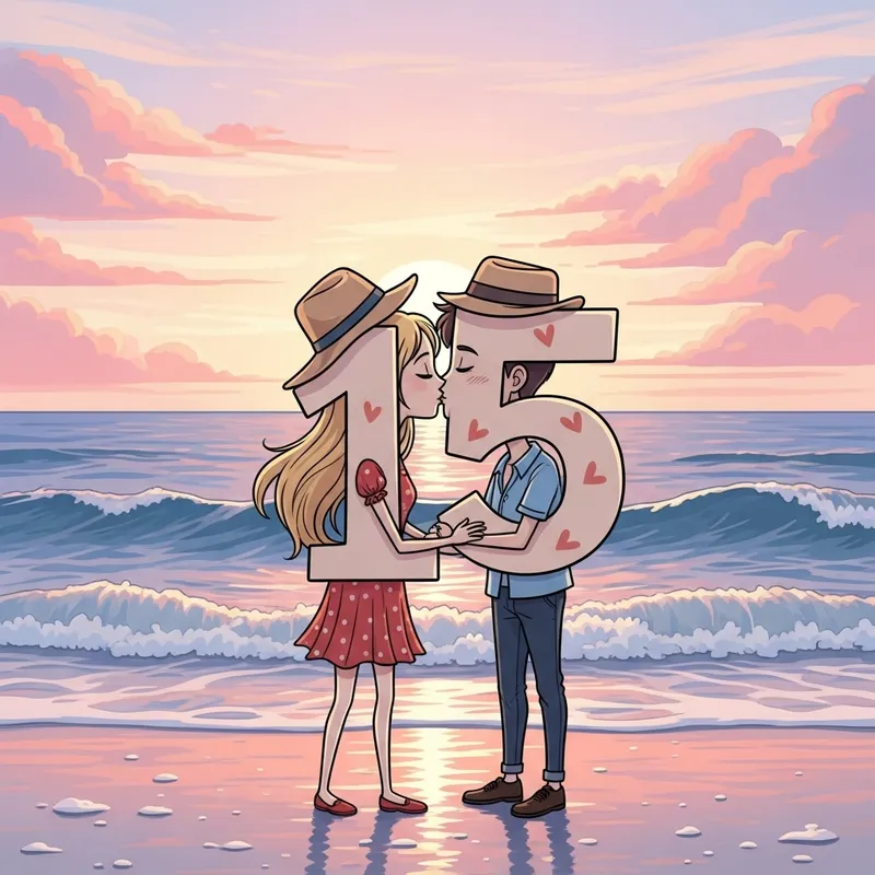 Romantic Number 15 Cartoon - Beach Sunset Kiss