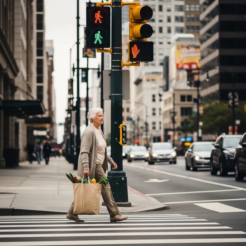 Serene Image of Old Women Crossing City Street