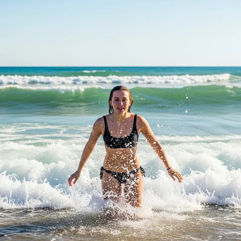 Caucasian Woman Emerging from the Sea - Mesmerizing Scene