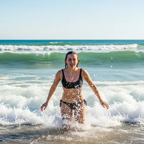 Young Caucasian Woman Emerging from the Sea - Stunning Image