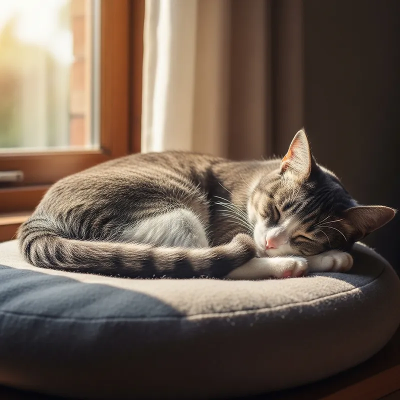 Peaceful Grey Cat on Soft Cushion