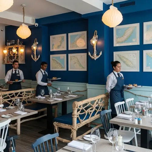 Seaside-Themed Restaurant: Ocean Blues, Seafoam Accents, Nautical Decor