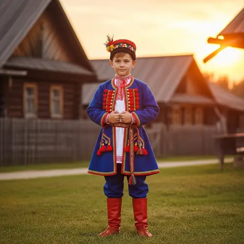 Caucasian Boy in Traditional Eastern European Folk Clothing