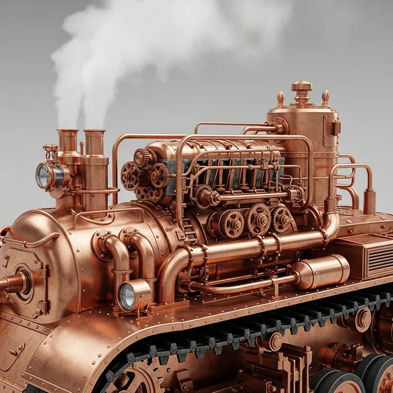 Vintage Steampunk Tank Powered by Steam Engine