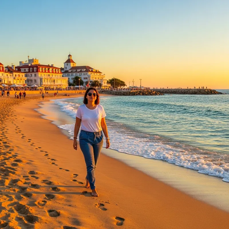 Hispanic Woman Enjoying Sunset Stroll in Punta del Este