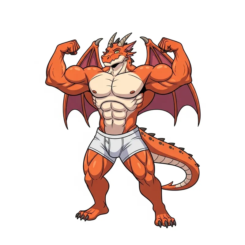 Muscular Dragon Demi-Human Flexing in Snug Boxers