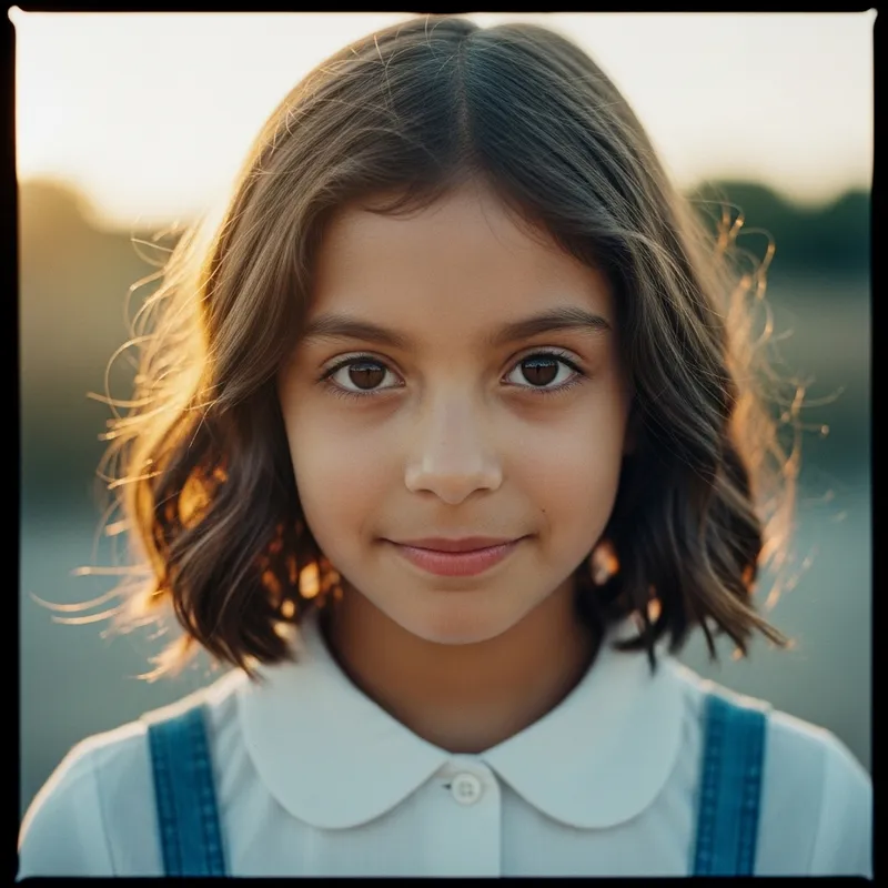 Innocent and Playful 9-Year-Old Hispanic Girl with Brown Wavy Hair | Soft Focus Vintage Style
