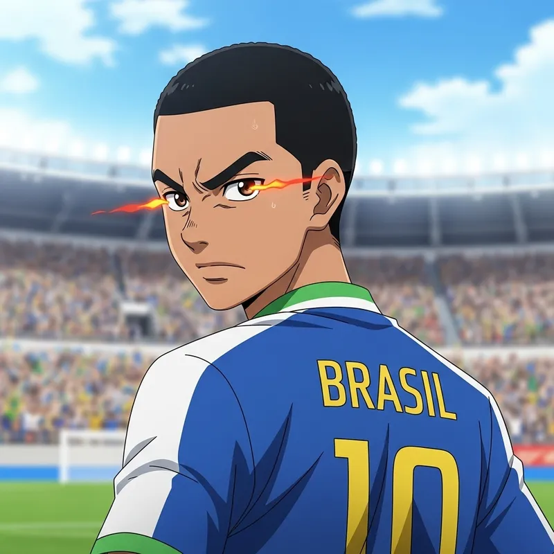 Fierce Brazilian Anime Soccer Player Character