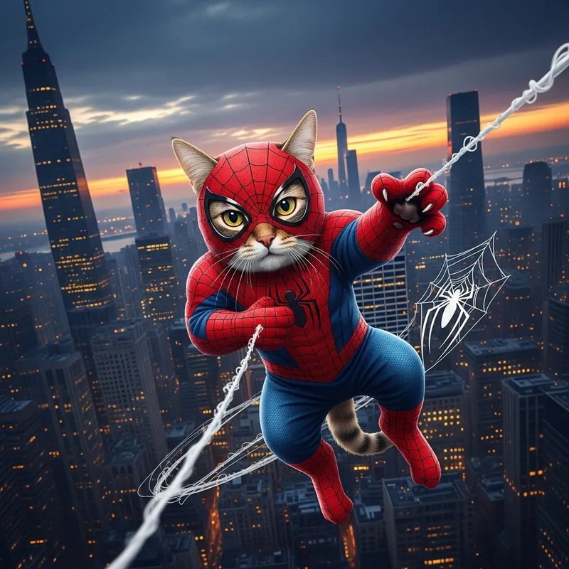 Heroic Cat in Spider-Man Costume Saves the City